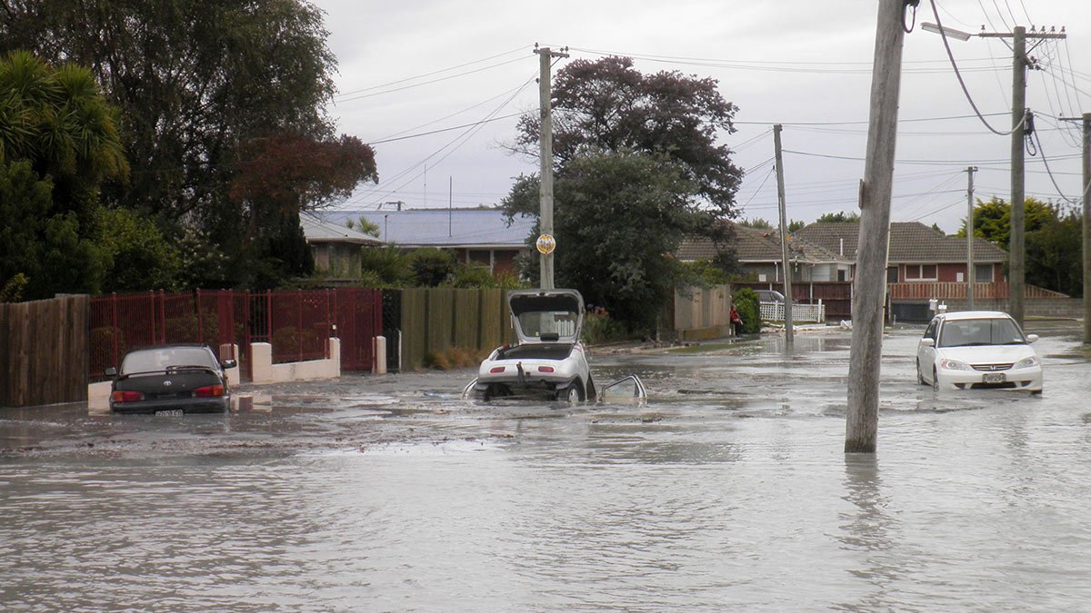 Cars in liquefaction following the Christchurch earthquake