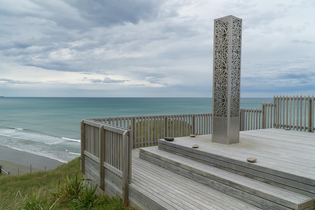 The Te Ara Matairangi Monument looking out to sea