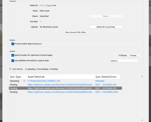 Photos stuck syncing in Lightroom Classic