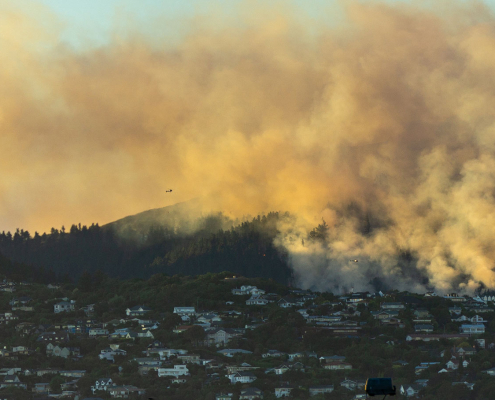 Heliopters fighting the February 2024 Port Hills fire, Christchurch.