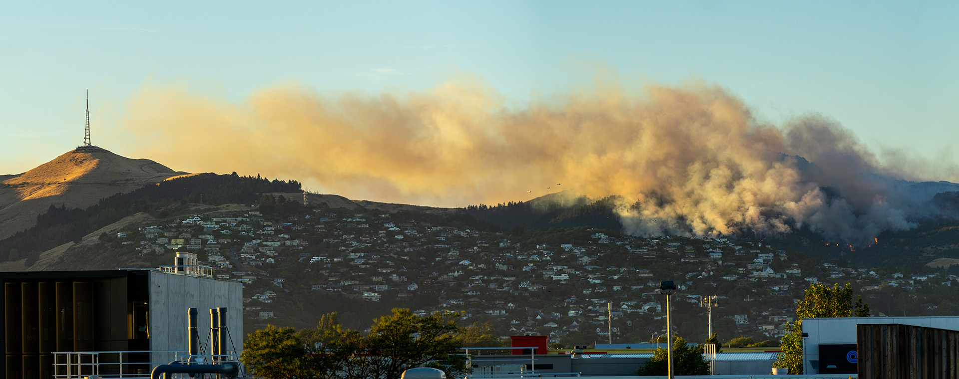 Panoramic photo of the 2024 Port Hills fire, Christchurch.